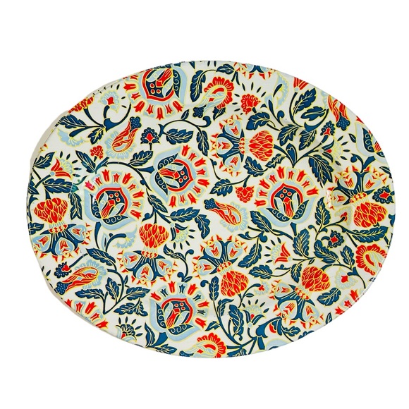 Vintage MCM Nevco 2 Metal trays tin Floral made South Africa red blue #1587 - Picture 2 of 11